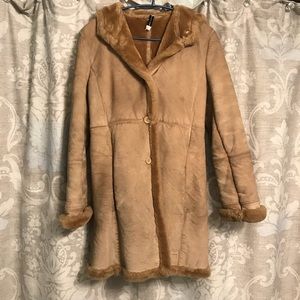 Marvin Richards shearling suede trench with hood